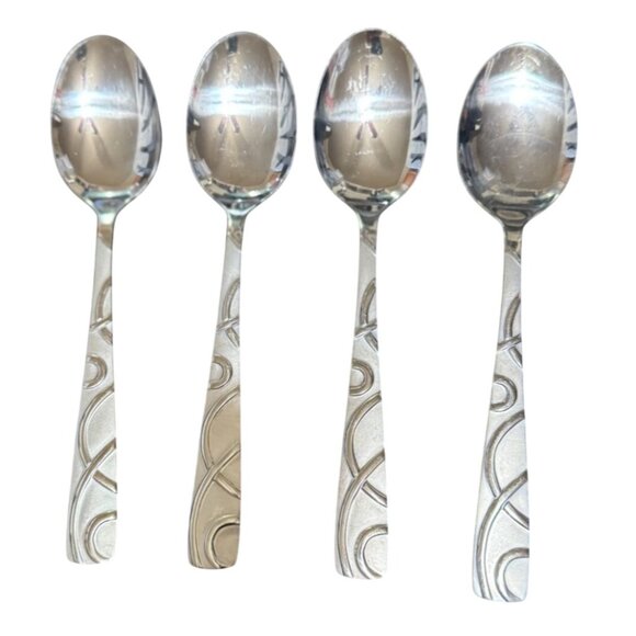 Set Of 4 Cambridge Conquest Stainless Flatware Table Spoons Silverware Frosted - Picture 1 of 2